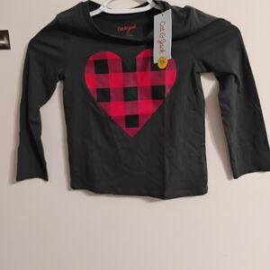 Cat & Jack Black Long Sleeve Shirt with Red Plaid Heart